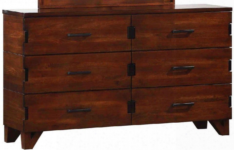 Yorkshire 204853 61" Dresser With 6 Drawers Charging Access Dark Bronze Handles Asian Hardwood Poplar Wood And Veneer Materials In Dark Amber And Coffee