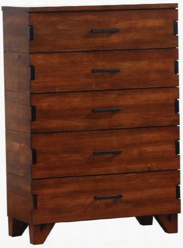 Yorkshire 204855 36" 5 Drawer Chest With Exposed Finger Jo Ints In Dark Amber And Coffee Bean
