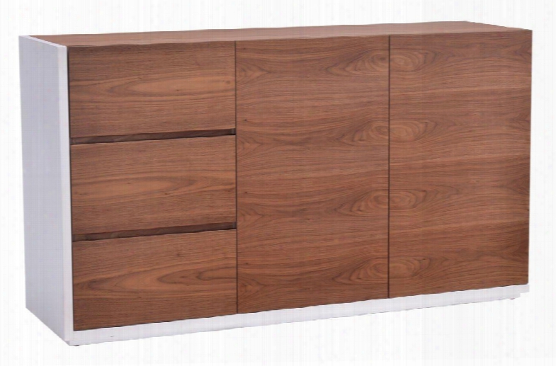 100144 Saints 59" Buffet With Side Roller Glides And Simple Pulls In Walnut And White