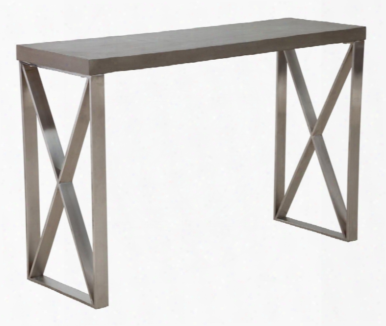 100203 Paragon 47" Console Table With Stainless Steel Cross Detail Base And Thick Faux Concrete Topp In Cement