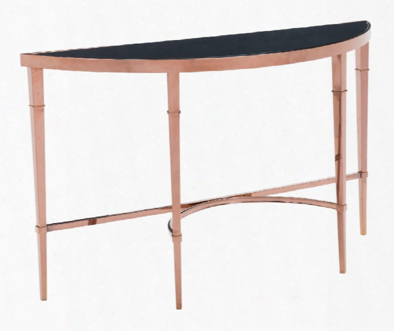 100348 Elite Collection 51" Console Table With Black Tempered Glass Top And Slim Profile In Rose Gold