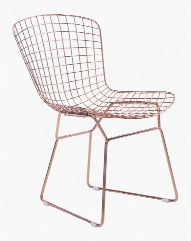 100361 Wire 23" Dining Chair With Solid Steel Frame And Slim Frame Foot Rest In Rose Gold