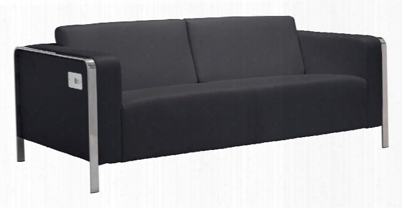 100389 Thor Collection 72" Sofa With Chrome Base Usb Charging Ports And Leatherette Upholstery In