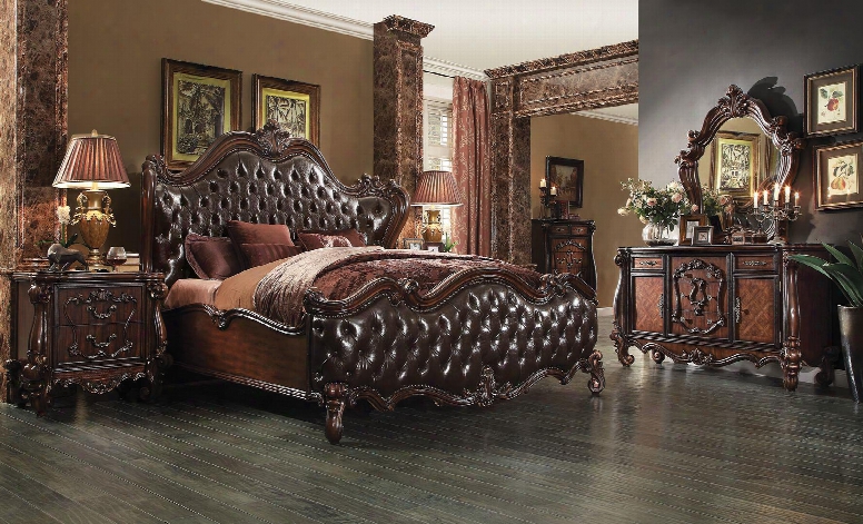 21114ck6pc Versailles 6 Pc Bedroom Set With California King Size Bed + Dresser + Mirror + Chest + 2 Nightstands In Cherry