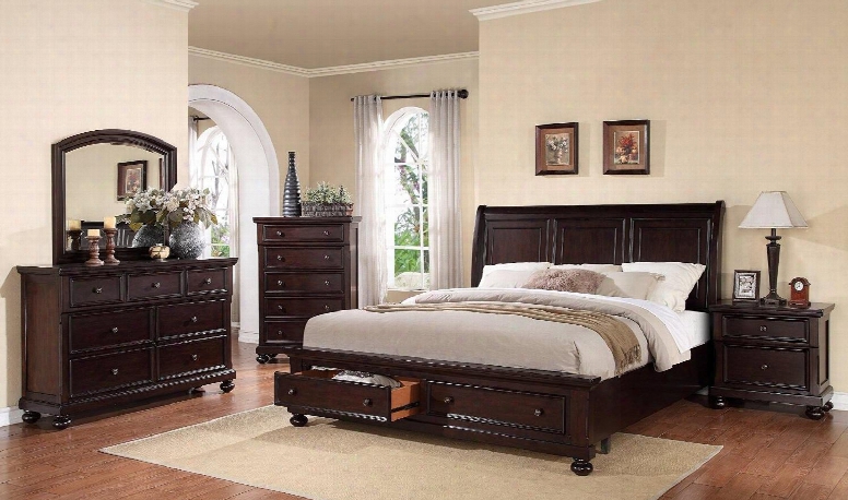 24604ckdmcn Grayson California King Size Storage Bed + Dresser + Mirror + Chest + Nightstand In Dark Walnut