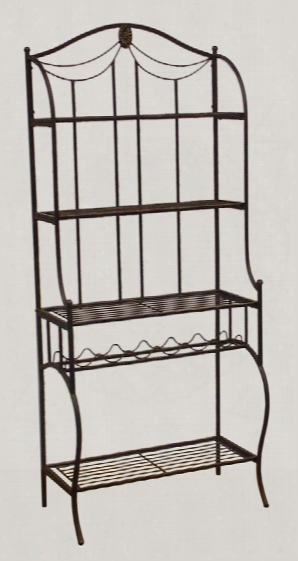 41417 Camelot 70.5" High Baker's Rack With 3 Shelves Wine Bottle Rack Metal Rope Motif In Black Gold