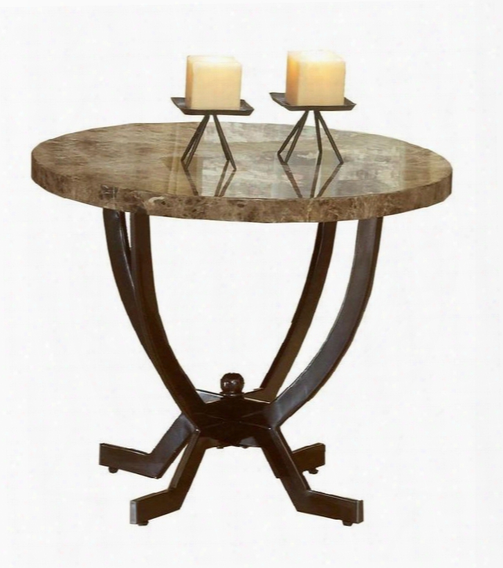 4142-882 Monaco 26" Round End Table With Faux Marble Top And Metal Base In Matte