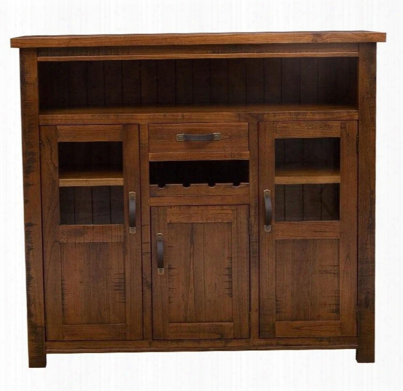 4321-890 Outback 58.6" Long Wine Rack With 3 Doors 1 Drawer 1 Open Compartment And Acacia Wood Constryction In Distressed Chestnut