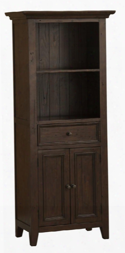 4793-903w Tuscan Retreat 72" High Open Top Display Cabinet With 1 Drawer 2 Open Shelves 2 Doors And Solid Pine Timber Construction In Rustic Mahogany