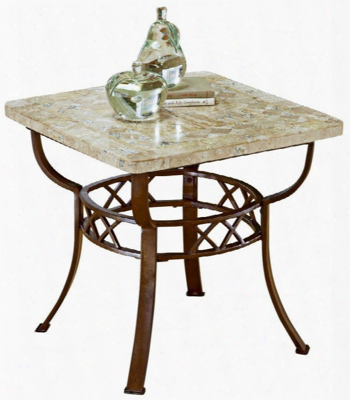 4815ote Brookside 24" Fossil End Table With Ivory-colored Fossil Stone Veneer And Tubular Steel Construction In Brown