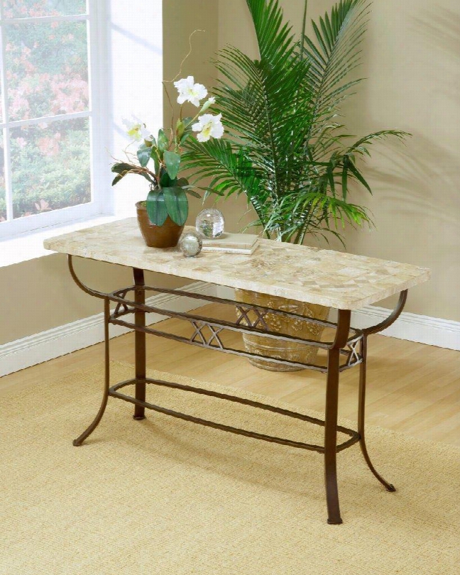 4815ots Brookside 50" Rectangular Fossil Sofa Table With Ivory-colored Fossil Stone Veneer And Tubular Steel Construction In Brown