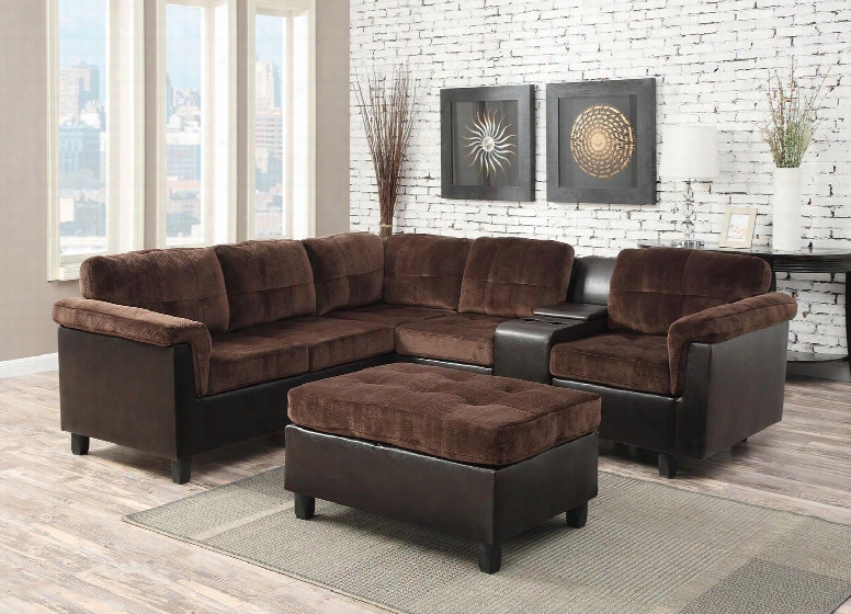 516652pc Cleavon 2 Pc Living Room Set With Reversible Sectional Soffa And Ottoman In Espresso Pu Leather Upholstery In Chocolate