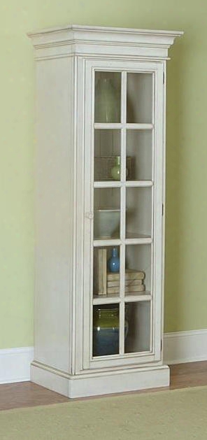 5265-896 Pine Island Small Library Cabinet With 5 Wooden Shelves Glass-fronted French Door Pine Solids And Lumber Sides Construction In Old White