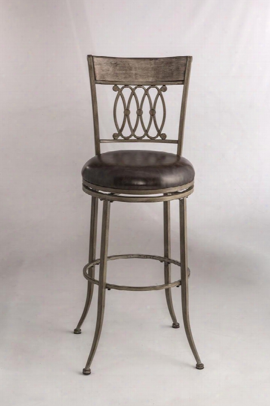 5325-805 Abilene 45" 360 Degree Swivel Bar Stool With Oval Detailing Upolstered In Distressed Gray Faux