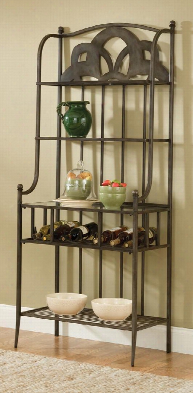 5435-850 Marsala 70.5" High Baker's Rack Wiith 3 Shelves Small Center Design Bottle Rack And Metal Construction In Grey And Brown