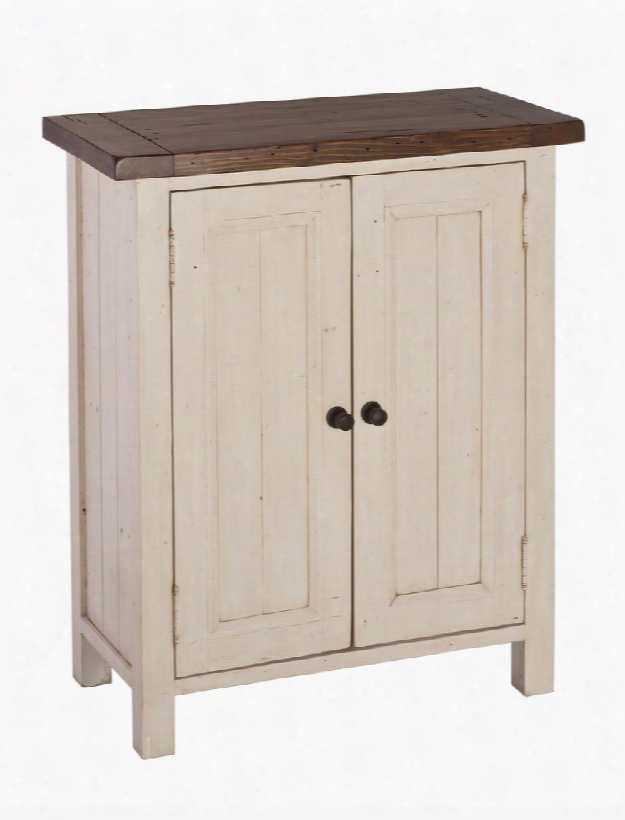 5465945w Tuscan Retreat 29" Wide Small Cabinet With 2 Doors Nail Hole Patches And Solid Pine Timber Construction In Country White And Antique Pine