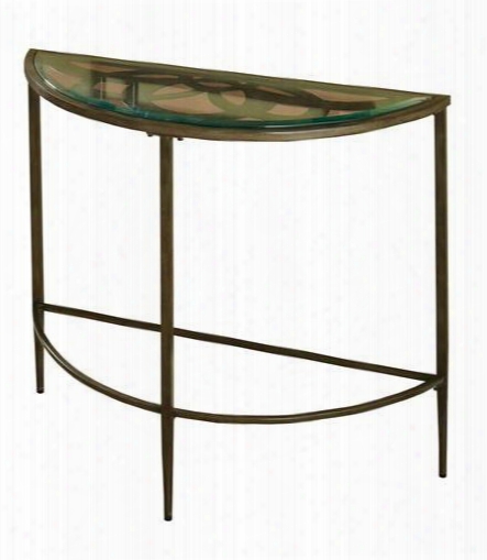 5497-884 Marsala 36" Crescent Console Table With Glass Top Tapered Legs Laser Cut Design Metal Construction Grey Base And Brown Rub