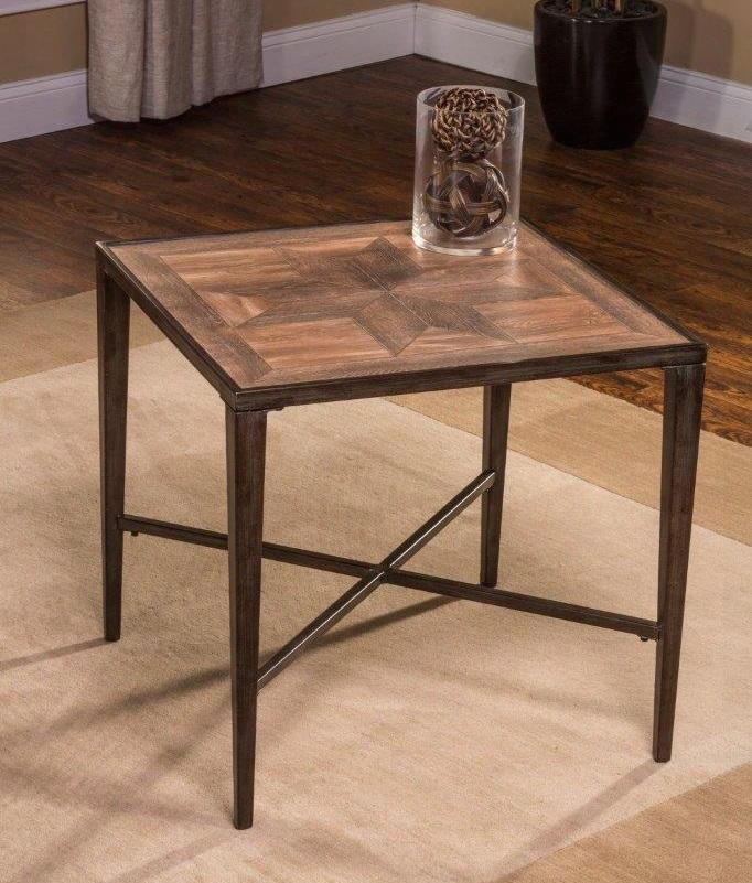 5725-881 Owen 2.475" Square End Table With Floor Tile Top Tapered Legs And Metal Construction In Pewter With Bronze