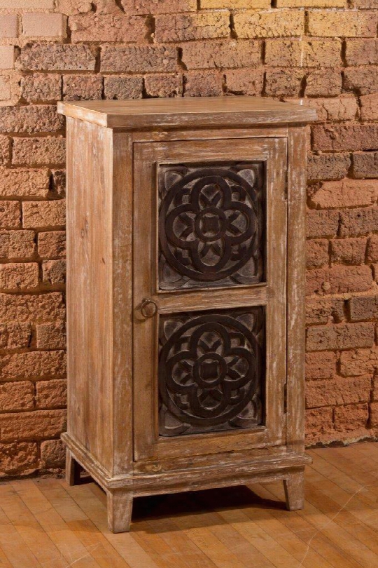 5727-881 Toulon 3-tier Cabinet With 1 Door Circular Design 2 Tiers Shelving And Mangifera Indica Construction In Beige