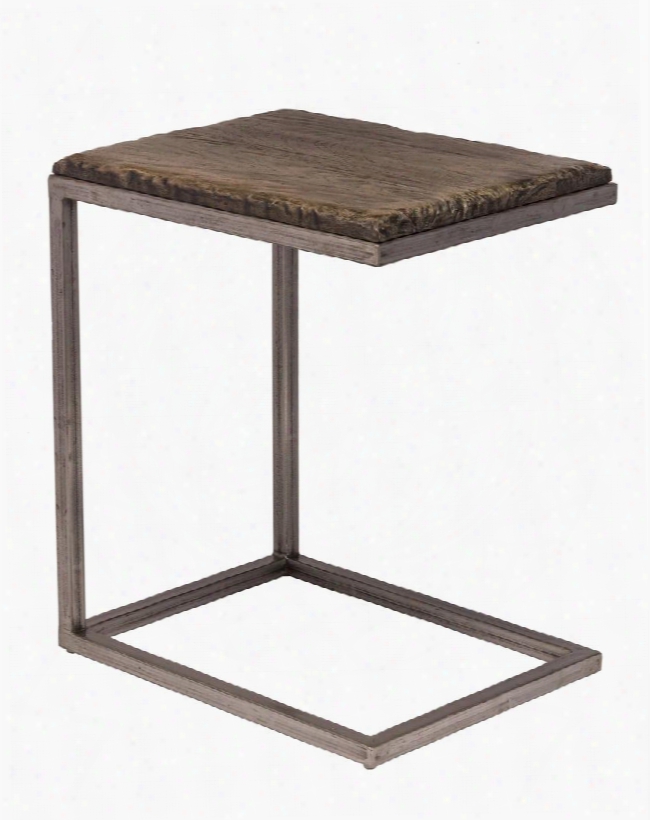 5731-902 Lorient 24" High "c" Shape Accent Table With Mango Wood Construction Washed Charcoal Grey Base Aged Steel Metal Finish Angular And Geometric