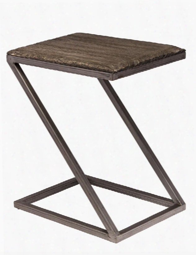 5731-903 Lorient 24.5" High "z" Shape Accent Table With Mango Wood Construction Washed Charcoal Grey Base Aged Steel Metal Finish And Angular