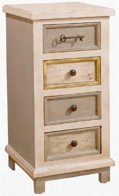 5732-880 Larose 32.5" High Cabinet With 4 Drawers Key-shaped Handle And Mango Wood Construction In Dove Grey And Antique White