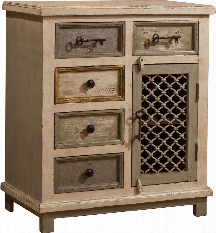 5732-886 Larose 28.25"x32.5" Cabinet With 5 Drawers 1 Chicken Woven Wire Door 1 Shelf And Mangifera Indica (mango Wood) Construction In Dove Grey And Antique