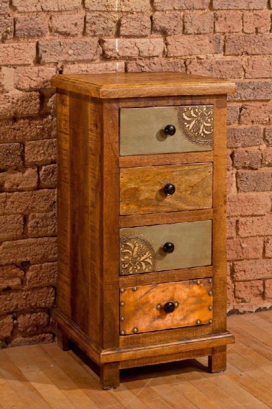 5732-887 Belina 32.5" High Cabinet With 4 Doors Mangifera Indica (mango Wood) Construction Hand Painted And Copper Accents In Deep Pine