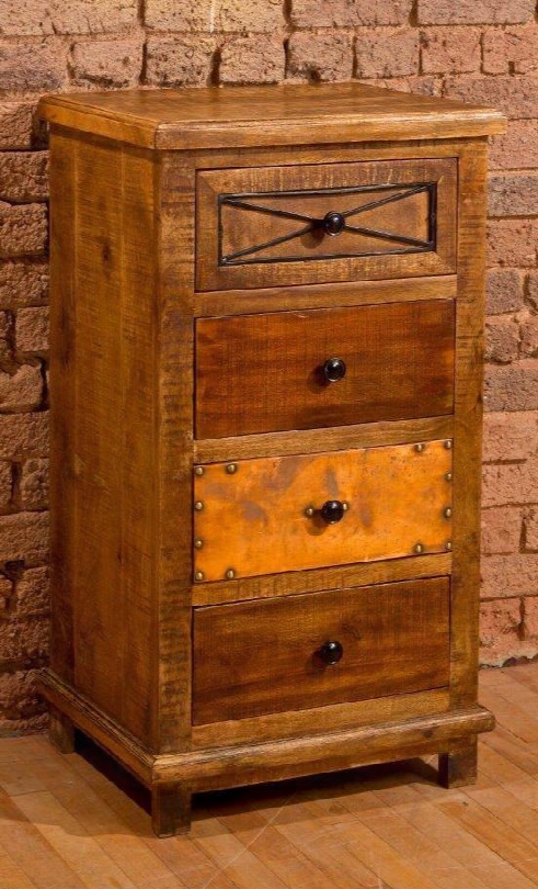 5732-888 Belina 37" High Cabinet With 4 Doors Mangifera Indica (mango Wood) Construction Hand Painted And Copper Accents In Deep Pine