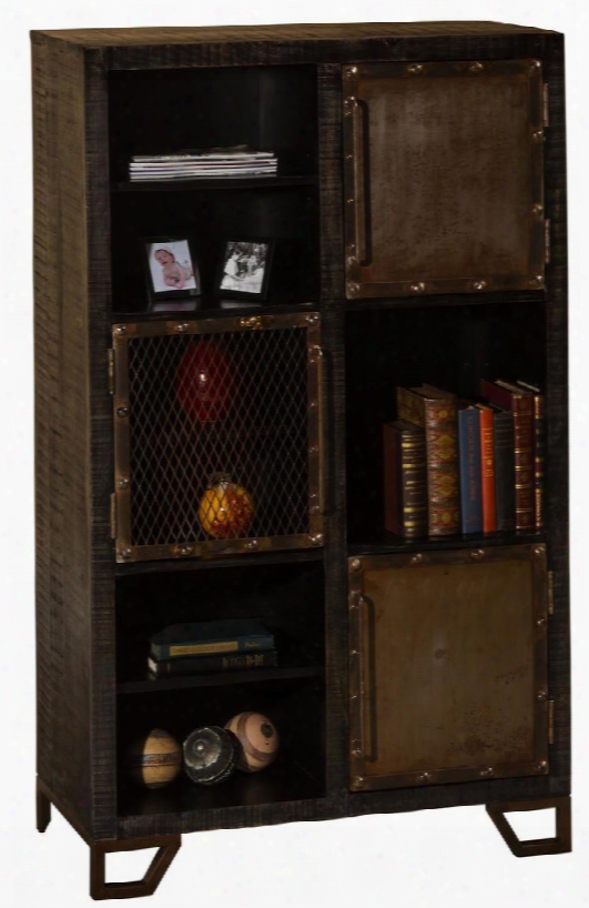 5806-891 Bridgewater 56.75" High Curio With 3 Doors 3 Shelf Display Nail Head Trim And Mango Wood Construction In Black