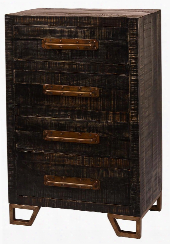 5806-892 Bridgewater 26" Cabinet With 4 Drawers Nail Head Trim And Mango Wood Construction In Black Wood With Zinc Metal