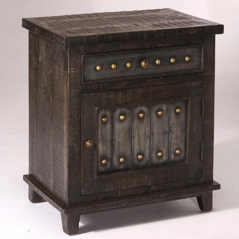 5810-860 Pavia 23" Cabinet With 1 Drawer 1 Door Gold Studs Tapered Legs And Mango Wood Construction Dark Grey
