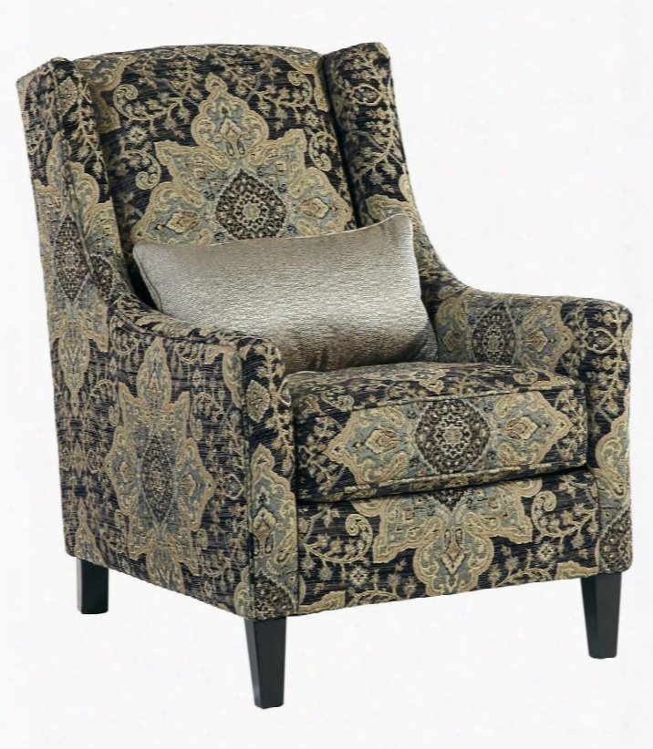 6250121 Hartigan Accent Chair With Pillow Included Loose Seat Cushion Tapered Legs And Brocade Style Fabric Upholstery In Onyx