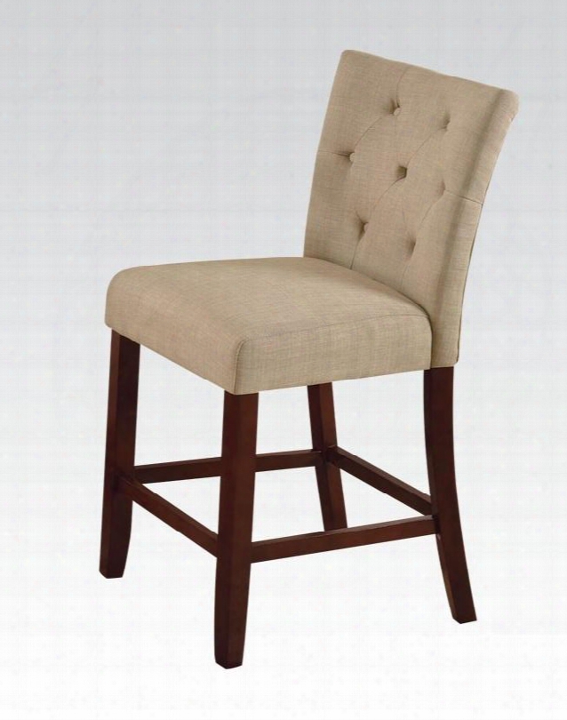 70970 Baldwin Cunter Height Chair With Cream Linen Upholstery And Tufted Detailing In Walnut