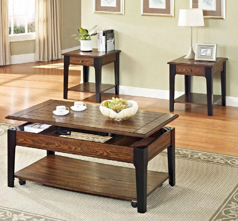 80260c3et Magus 3 Piece Living Room Table Set With Coffee Table And 2 End Tables In Brown Oak And Black