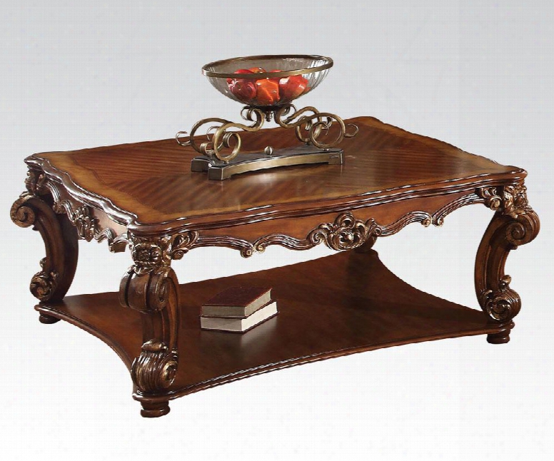 82002 Vendome Square Coffee Table With Bottom Shelf Solid Wood Le Gand Carved Apron In