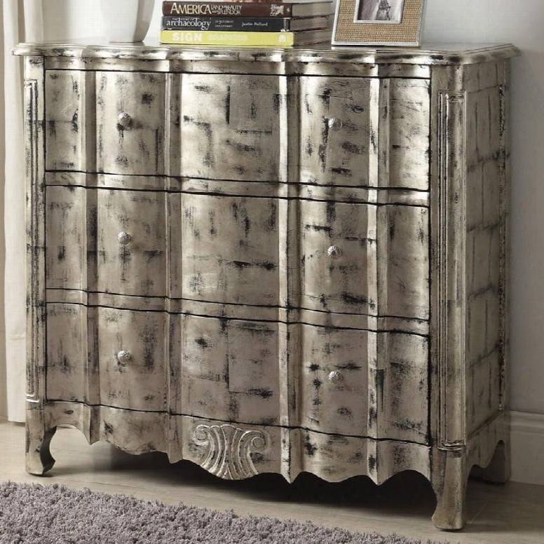 90084 Janeen Bombay Chest With 3 Drawers Cabriole Legs And Decorative Metal Hardware In Antique Silver