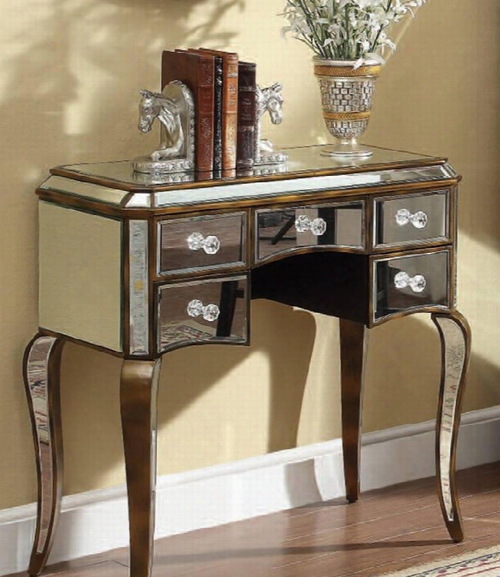 90136 Sherri Console Table With 5 Drawers Mirrored Design Cabriole Legs And Decoragive Hardware In Bronze