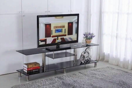 91712 Amir 60" Tv Stand With Stainless Steel Construction And Black Glass Outgo And