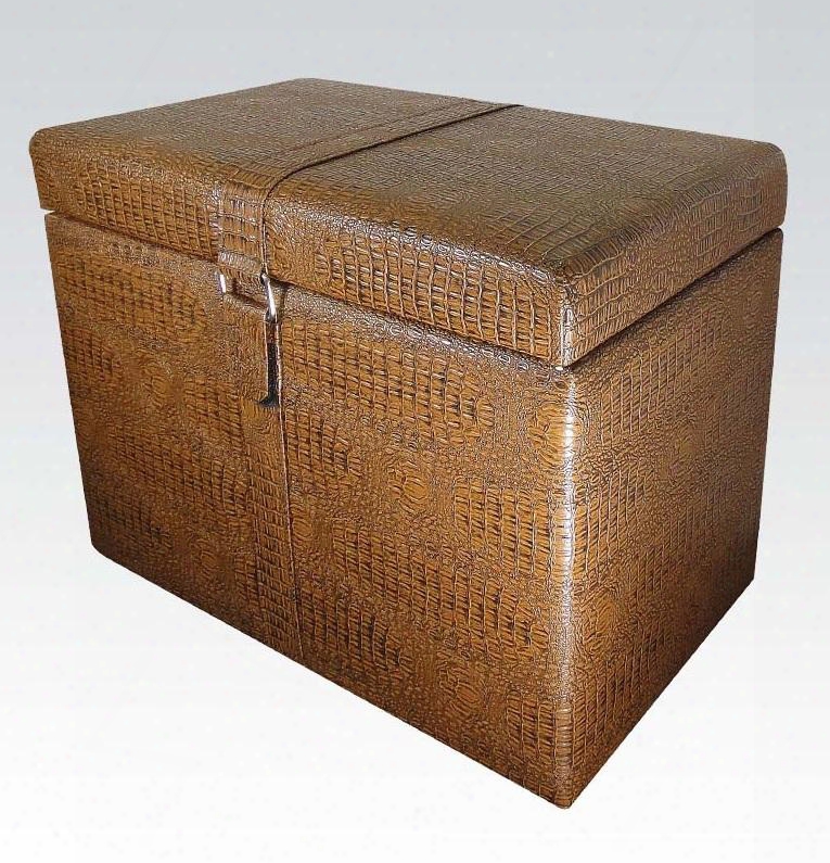 96102 Rai Storage  Ottoman With Reptile Pattern B Elt Clasp And Pu Leather Upholstery In Brown