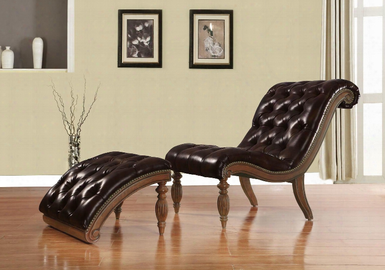 96202 Kirby 2-piece Chair And Ottoman Set In Dark Brown Bonded Leather Upholstery And Dark Cherry