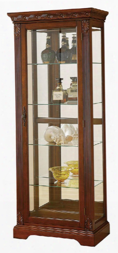 Addy Collection 90062 29" Curio Cabinet With 4 Glass Shelves 3mm Back Mirror Tempered Glass Metal Hardware Cabinet Light And Wood Construction In Cherry