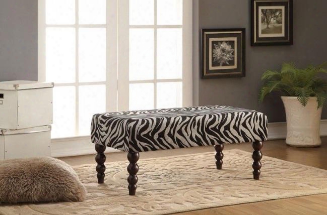 Alysha Collection 96626 40" Bench With Zebra Fabric Upholstery Turned Ball Legs And Rubberwood Materials In Black