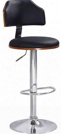 Ansel Collection 96531 Set Of 2 28" Swivel Bar Stool With Adjustable Height Chrome Metal Base Pu Leather Upholstery Seat And Back In Black And Chrome