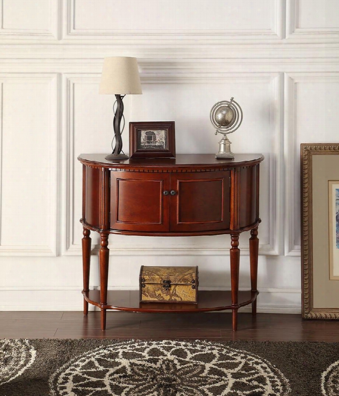 Aplinas Collection 90198 38" Console Table With 2 Doors Bottom Shelf Half Moon Shape Turned Tapered Legs And Bend Wood Materials In Cherry