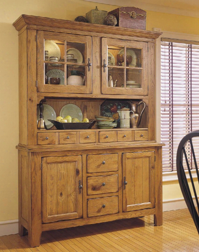 Attic Heirlooms 5397-65sv-66s China Cabinet With Hutch And Base In Natural Oak Stain