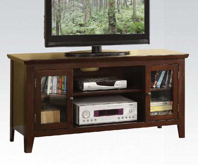 Banee Collection 91050 48" Tv Stand With 2 Glass Doors 2 Open Media Comparments Medium-density Fiberboard (mdf) And Aspen Wood Construction In Espresso