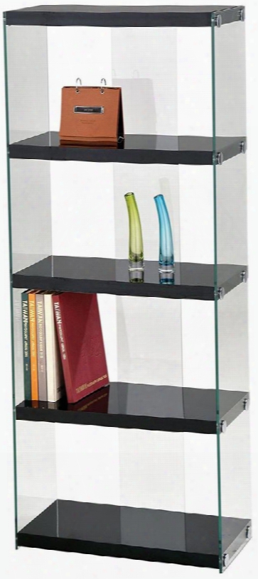 Baxter Collection 92178 16" Bookcase With 8mm Cleear Tempered Glass Panels 3 Shelves And Medium-density Fiberboard (mdf) In Black