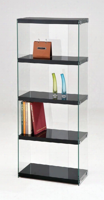 Baxter Collection 92180 24" Bookcase With 4 Shelves 2 Side Glass Panels And 8mm Clear Tempered Glass In Black