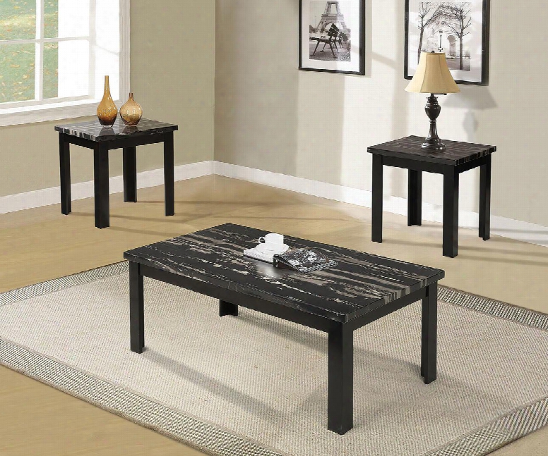 Blythe Collection 80855 3 Pc Living Room Table Set With Faux Marble Top And Medium-density Fiberboard (mdf) In Black